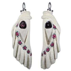 Simply Couture Fuzzy Knit Vest Boho Cottagecore Shabby Chic Floral Duster